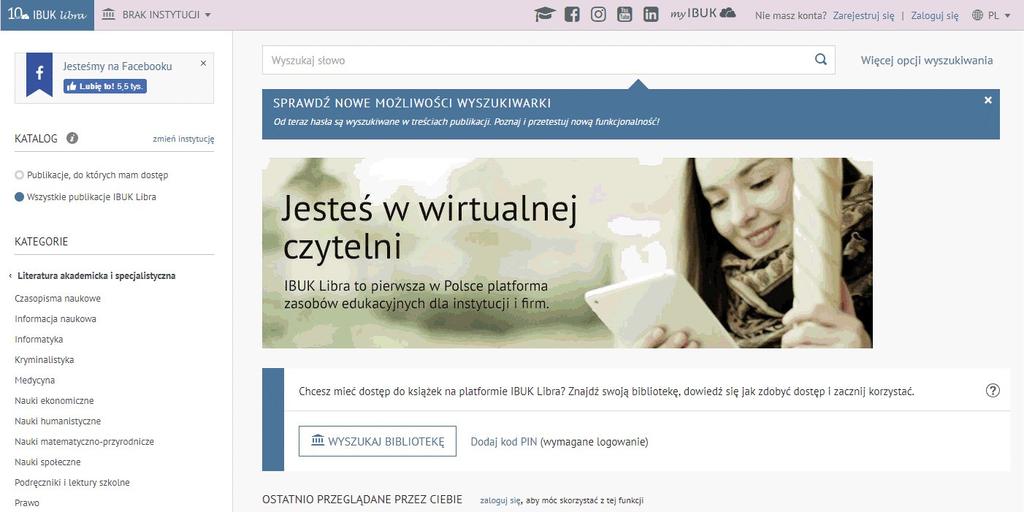 Ibuk Libra - czytelnia on-line - Serwis zawiera elektroniczne wersje podręczników akademickich i książek naukowych z nauk ekonomicznych, humanistycznych,