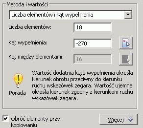 Przykład 2: Tworzenie promienistych kopii w szyku kołowym Przed rozpoczęciem, na warstwie Schody spiralne narysuj linię prezentującą pierwszy stopień schodów spiralnych.