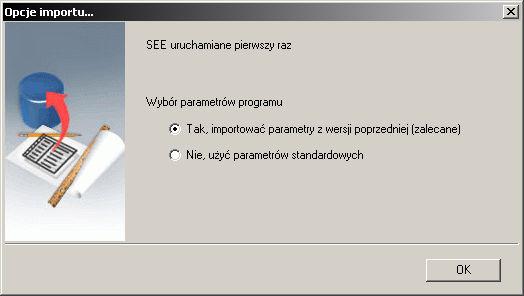 14 3.Przedstawienie programu Program przy pierwszym uruchomieniu zgłasza się następującym oknem: Zalecane jest użycie opcji Tak, ponieważ w tym przypadku następuje import ustawień interfejsu z