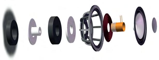 PRZETWORNIKI WYSOKOTONOWY Głośnik wysokotonowy TPTTD-I (Taga Pure Titanium Tweeter Dome) wykorzystuje zmieniony kształt i lżejszą tytanową kopułkę a dodatkowy pierścień miedziany na nabiegunniku