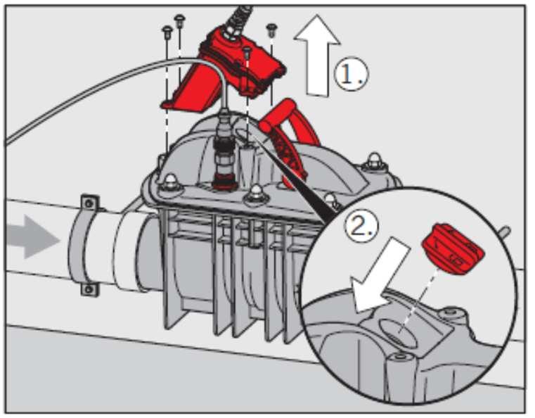 Rozruch 4.3 Uruchamianie klapy roboczej Zamykanie klapy roboczej: Nacisnąć przycisk <Flap> (Klapa) jeden raz. Dioda LED <Flap closed> (Klapa jest zamknięta) zaświeci się i włączy się sygnał alarmowy.