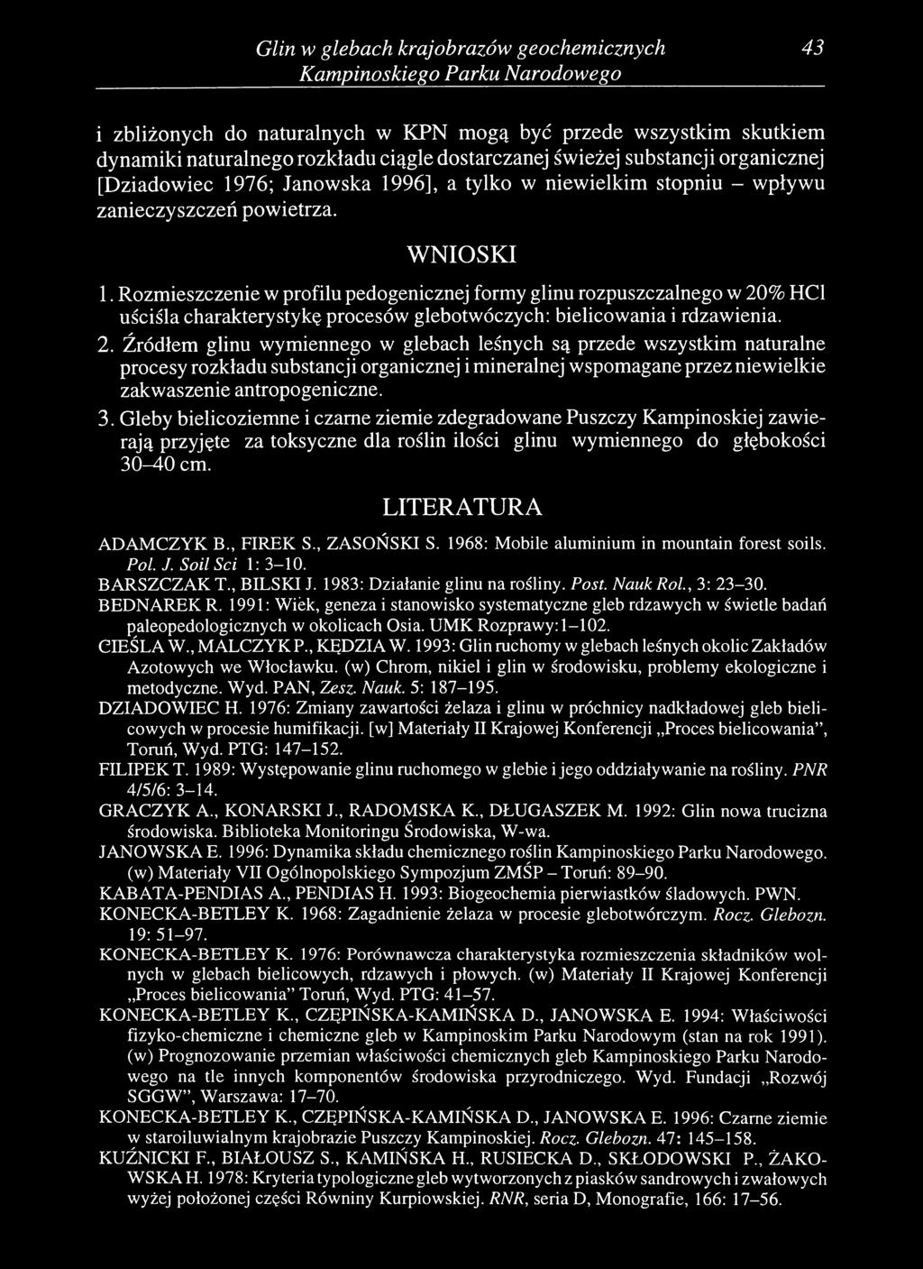 Rozmieszczenie w profilu pedogenicznej formy glinu rozpuszczalnego w 20