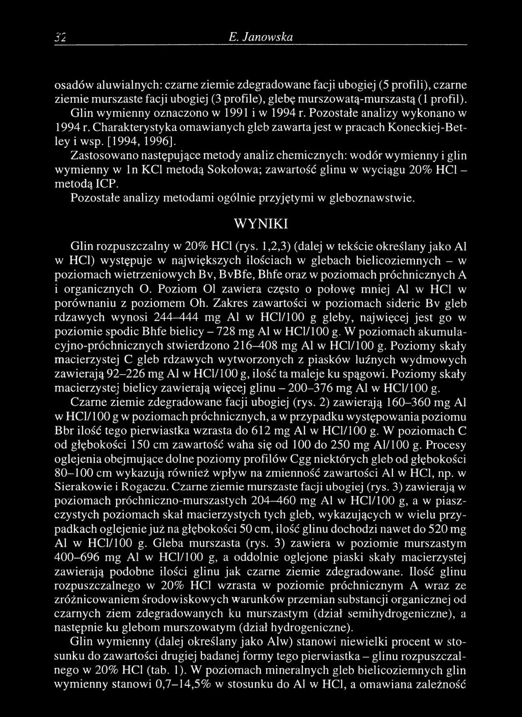 32 E. Janowska osadów aluwialnych: czarne ziemie zdegradowane facji ubogiej (5 profili), czarne ziemie murszaste facji ubogiej (3 profile), glebę murszowatą-murszastą ( 1 profil).