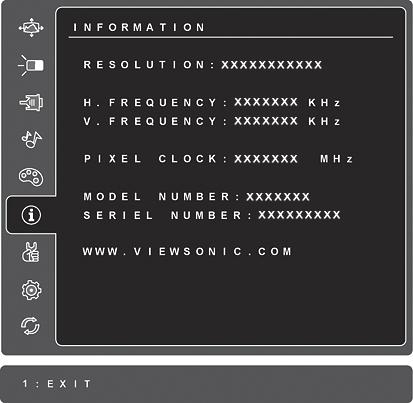 Element Obja nienie Information (Informacje) wy wietla dane o trybie synchronizacji (wej ciowego sygna u wideo) karty graficznej komputera, numer modelu wy wietlacza LCD, numer seryjny i adres