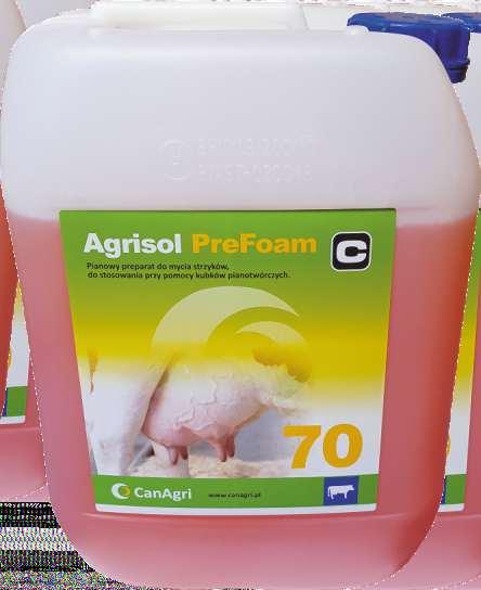 PREPARATY DO HIGIENY PRZEDUDOJOWEJ Agrisol PreClean Agrisol PreClean to skoncentrowany preparat bez chloru przeznaczony do pielęgnacji strzyków przed dojem. Do sporządzania roztworu myjącego.