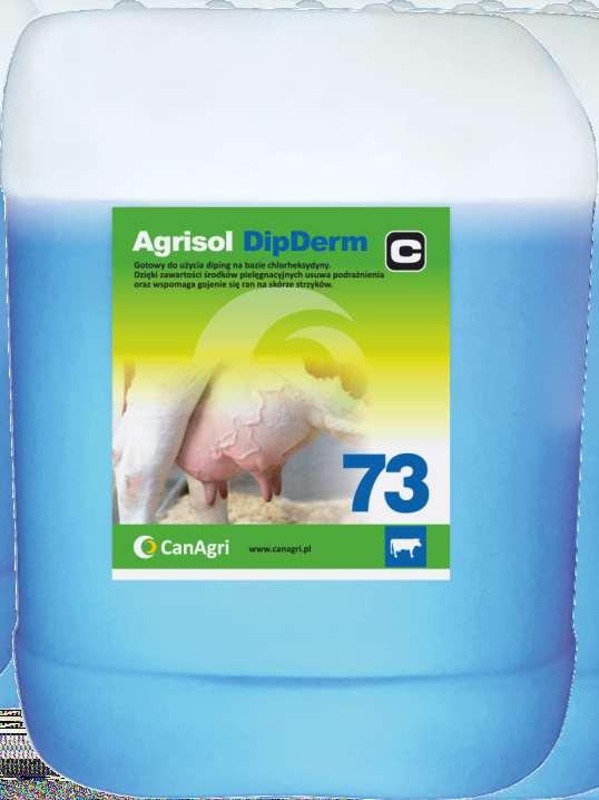 Agrisol DipDerm Agrisol DipDerm niskopienny preparat do dipingu na bazie chlorheksydyny z dodatkiem gliceryny i składników powierzchniowo czynnych, przeznaczony do pielęgnacji strzyków po doju,