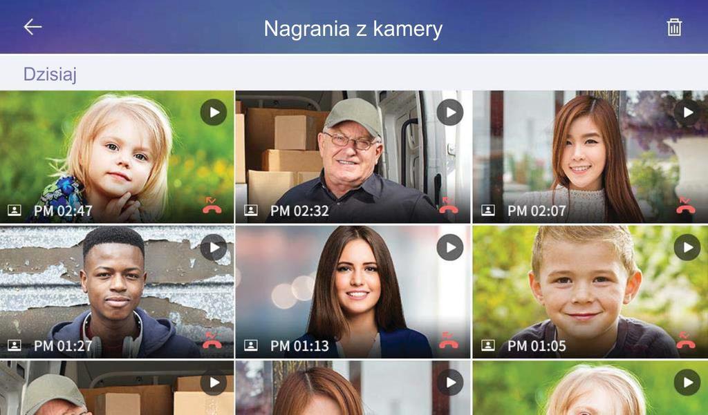 Aby odtworzyć dane nagranie kliknij w jego ikonę a następnie po wyświetleniu obrazu na pełnym ekranie w ikonę. Aby usunąć nagranie kliknij w ikonę.