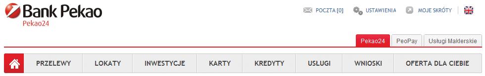 3.3. MENU SERWISU Po poprawnym zalogowaniu wyświetli się strona główna zawierająca podsumowanie Twoich finansów z podziałem na sekcje: Aktywa (rachunki, lokaty, fundusze), Kredyty i karty i Usługi