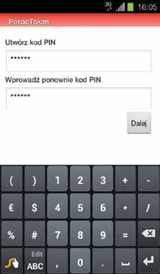Po poprawnym wprowadzeniu kodu aktywacyjnego utwórz swój kod PIN do PekaoTokena. PIN może mieć długość od czterech do dziesięciu cyfr. UWAGA!