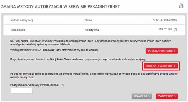 Podczas pierwszego uruchomienia PekaoTokena wprowadź kod aktywacyjny.