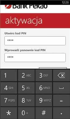 Po poprawnym wprowadzeniu kodu aktywacyjnego utwórz swój kod PIN do PekaoTokena. PIN może mieć długość od czterech do dziesięciu cyfr. UWAGA!