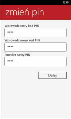 Zostanie wyświetlone menu główne, które służy do nawigacji po PekaoTokenie. Wybierz opcję Zmień PIN. Wprowadź stary kod PIN, a następnie nowy kod PIN.