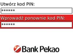 Po poprawnym wprowadzeniu kodu aktywacyjnego utwórz swój kod PIN do PekaoTokena. PIN może mieć długość od czterech do dziesięciu cyfr.