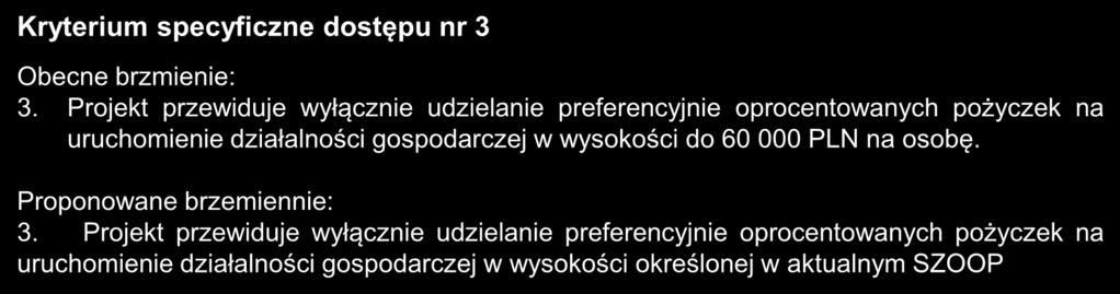 Zmiana w zakresie kryteriów specyficznych dostępu (autopoprawka) Kryterium specyficzne dostępu nr 3 Obecne brzmienie: 3.