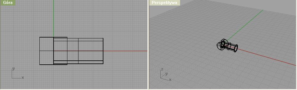 10 Ćwiczenie 1 Modelowanie w Rhino - bryły podstawowe, operacje Boole a 2) Narysować walec, prostopadły do stworzonej wcześniej tuby.