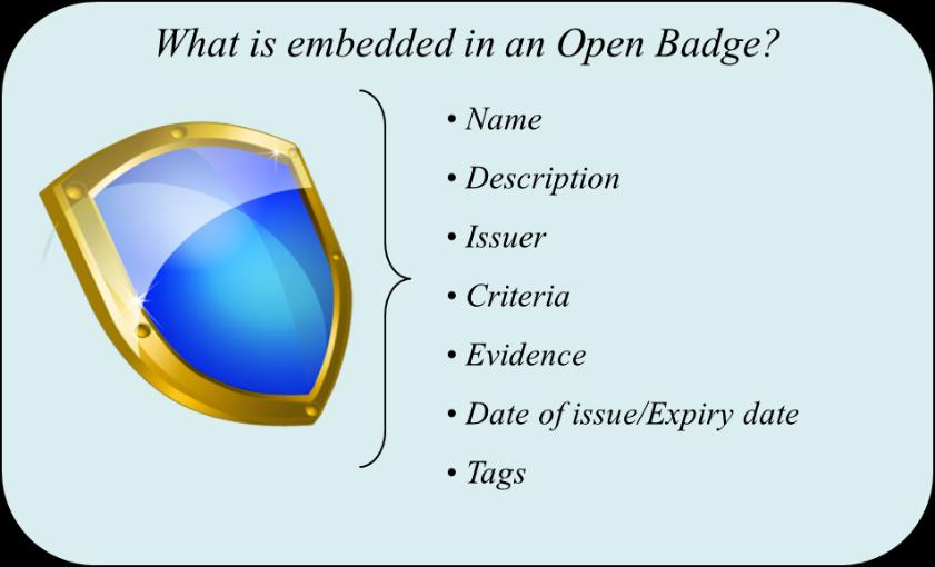 Rys. 1 Dane wbudowane w Open Badge Każda otwarta odznaka cyfrowa zawiera metadane, czyli "dane o danych".
