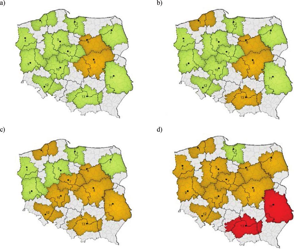 susznym i suchym najwięcej susz wystąpiło w północnej części Mazowsza (39% i 61%).