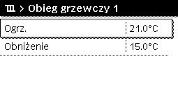 Obsługa 4 4.5 Trwała zmiana temperatury w pomieszczeniu Tryb automatyczny Jeśli w punkcie menu Ogrzew. > Program czasowy > Rodzaj prog.czas. aktywne jest ustawienie 2 poziomy temperatury: Otworzyć menu Ogrzew.