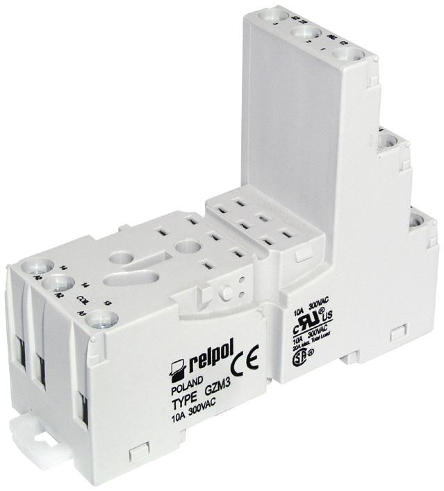 .. GZM3 Do Z zaciskami śrubowymi Maksymalny moment dokręcenia zacisku: 0,7 Nm Montaż na szynie 35 mm wg PN-EN 60715 lub na płycie 75 x 27 x 61(82) mm ❷ Trzy tory prądowe 10 A,