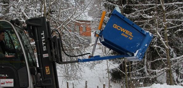 Zabudowa stertownika przez palce wideł STANDRDOWE WIELKOŚCI 50 mm 150 mm Głębokość czerpaka: 1 200 mm I wysokość ściany czołowej / bocznej: 700 mm Model