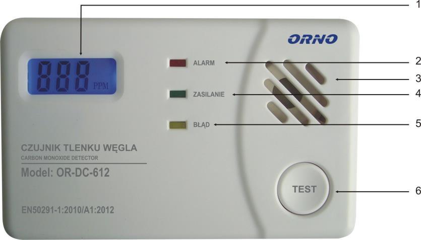 Zasilanie: Rodzaj czujnika: Czułość i czas działania: Poziom głośności: Dokładność wyświetlacza: SPECYFIKACJA TECHNICZNA: AC 100~240V, 50/60Hz, DC5V/500mA elektrochemiczny wykrywacz tlenku węgla