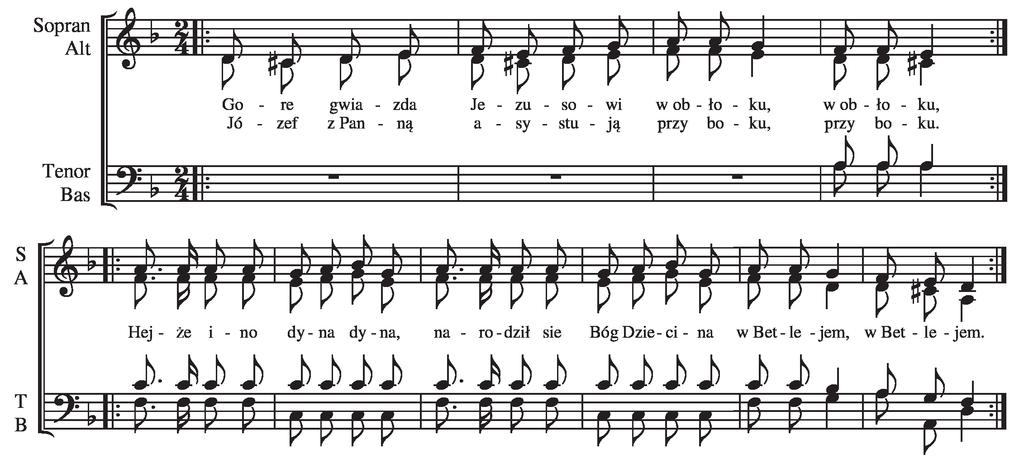 22. "Pójdźmy wszyscy do stajenki" t.: trad. m.: trad. 1. Pójdźmy wszyscy do stajenki, Do Jezusa i Panienki: Powitajmy maleńkiego, I Panienkę Matkę jego. 4.
