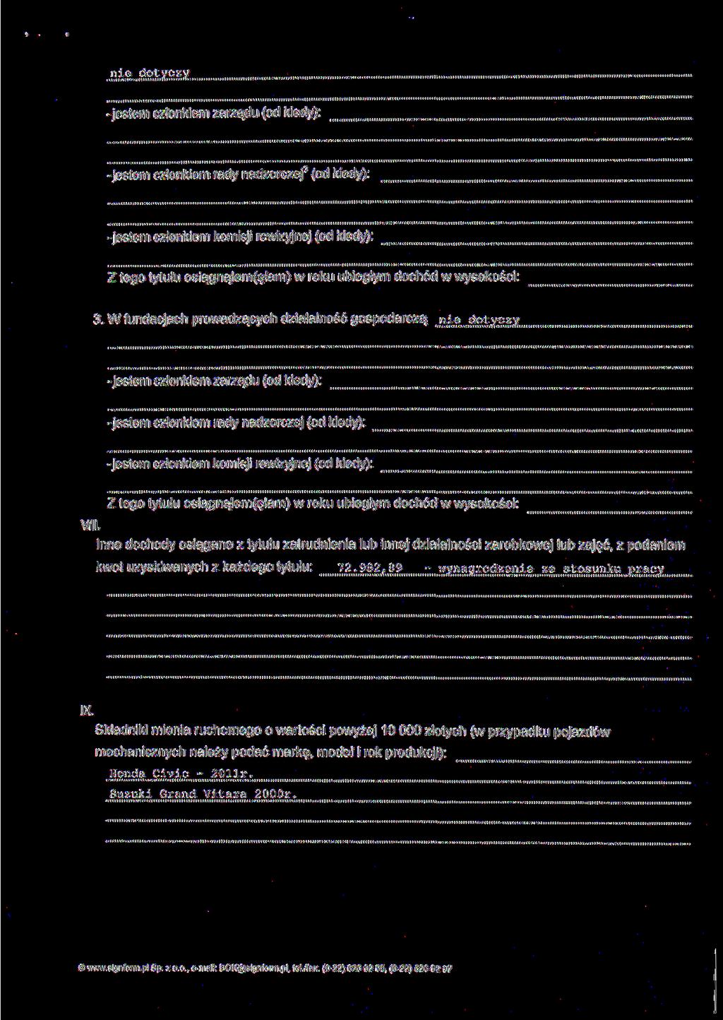 -jestem członkiem zarządu (od kiedy): -jestem członkiem rady nadzorczej (od kiedy) -jestem członkiem komisji rewizyjnej (od kiedy): 3.