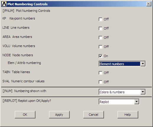 13. Siły w prętach Włącz numerowanie elementów: Utility Menu: Plot Ctrls>Numbering ANSYS Command Prompt W oknie tym wpisz: ETABLE,SILY,SMISC,1 [Enter] a