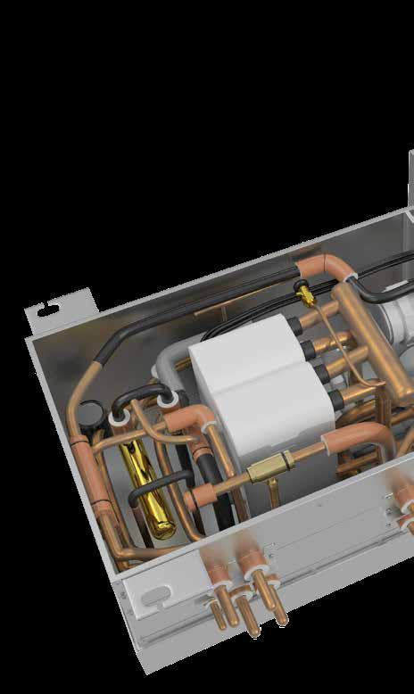 Główny element serii R2 do hybrydowego systemu VRF: Hybrydowy kontroler Hybrydowe kontrolery BC łączą urządzenie zewnętrzne z wewnętrznymi i umożliwiają wymianę ciepła między czynnikiem chłodniczym