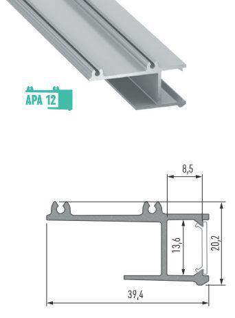 Profil APA12 aluminiowy służący do budowy dekoracyjnej wnęki oświetleniowej w sufitach wykonanych z płyt kartonowo-gipsowych.