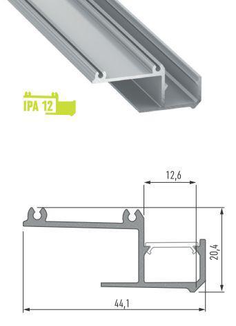 Profil IPA12 aluminiowy służący do budowy dekoracyjnej wnęki oświetleniowej w sufitach wykonanych z płyt kartonowo-gipsowych.