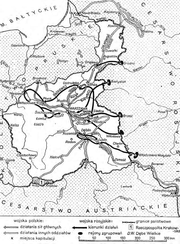 16 Zadanie 18. (3 pkt) Na podstawie mapy i własnej wiedzy wykonaj polecenia. Mapa. Działania zbrojne w czasie wojny polsko-rosyjskiej (powstania listopadowego) w 1831 r. [w:] A. Galos, J.