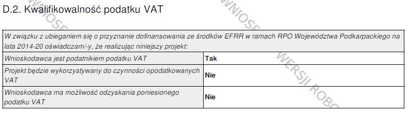 D.3. Tabela wydatków Pole wypełniane jest w części automatycznie. Pozostałą część wypełnia Wnioskodawca.