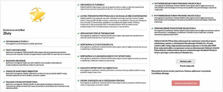 Zakładka: CERTYFIKACJA / NOWY FORMULARZ Widok podsumowania etapu 2. W celu załączenia autorskiego programu szkolenia należy kliknąć przycisk Wybierz plik.