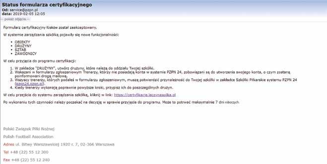 Widok wiadomości e-mail Koordynator