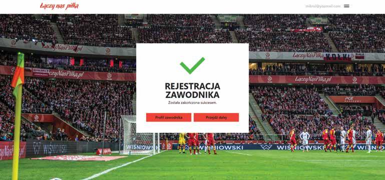 Ekran po rejestracji dziecka Rejestracja zawodnika została zakończona sukcesem!