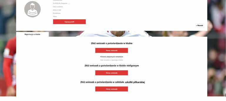Profil zawodnika W profilu zawodnika, należy kliknąć w przycisk Nowy wniosek znajdujący się