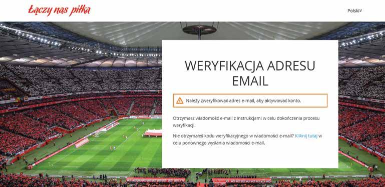Ekran z informacją o konieczności weryfikacji adresu e-mail W tym celu należy wejść na skrzynkę e-mail, którą użytkownik wskazał w