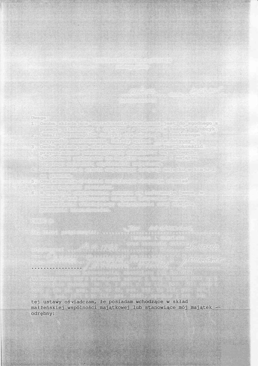 oswradczelim MAJATKOWE radnego gmrny, &/F'IP- (;";;;;;;;;; "' Uwag'a: 1, Osoba sk},adaj4ca oswiadczenie obor:l4zana jest do zgodrrega z prawd4, staranneg:o i zrrpelnego nlpelnienia ka*dej z ubryk 2