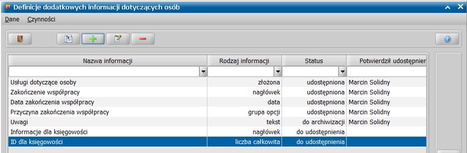 Po wykonaniu tej czynności, wybrana definicja informacji zostanie oznaczona jako do archiwizacji.