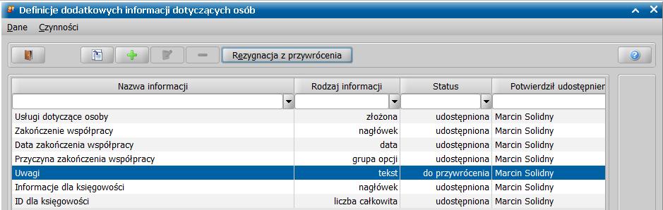 Dodatkowe informacje: Dla informacji złożonej, która została już udostępniona, przycisk Zawartość informacji złożonej uruchamia okno listy składników tej informacji tylko do przeglądu, bez możliwości