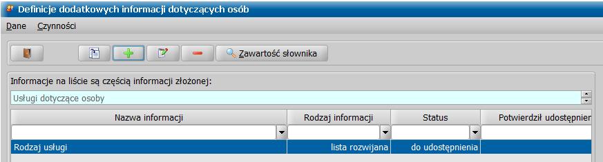 Rodzaje informacji: tekst oznacza tekst o dowolnej długości. Pracownikowi merytorycznemu będzie prezentowany, jako obszar do wpisania tekstu, poprzedzony etykietą, wpisaną jako Nazwa informacji.