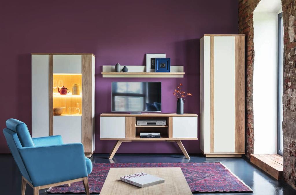 Sen ales 18 _ 19 witryna 02 P + półka + szafka RTV 01 + bieliźniarka P + stolik STK + fotel B-1430 display cabinet 02 P + shelf + TV cabinet 01 + linen cupboard P + table STK + armchair B-1430