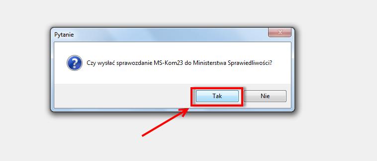 Jeśli weryfikacja danych jest poprawna, użytkownik zostanie poproszony o potwierdzenie chęci wysyłki danych do systemu.