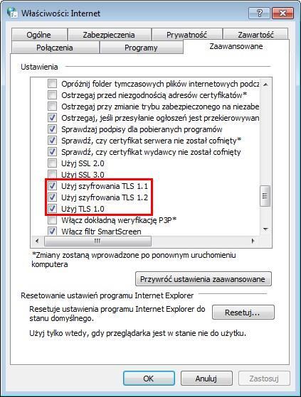 - 5 - RYSUNEK 16.1. OPCJE SZYFRUJĄCE W OKNIE OPCJI INTERNETOWYCH DZIAŁ 1.