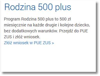W celu złożenia wniosku o świadczenie wychowawcze "Rodzina 500 plus" i "300/500 plus" należy wybrać odnośnik