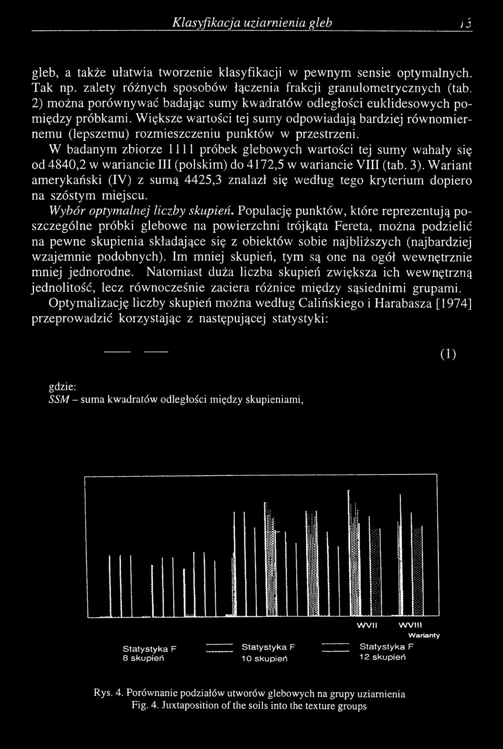 W badanym zbiorze 1111 próbek glebowych wartości tej sumy wahały się od 4840,2 w wariancie III (polskim) do 4172,5 w wariancie VIII (tab. 3).