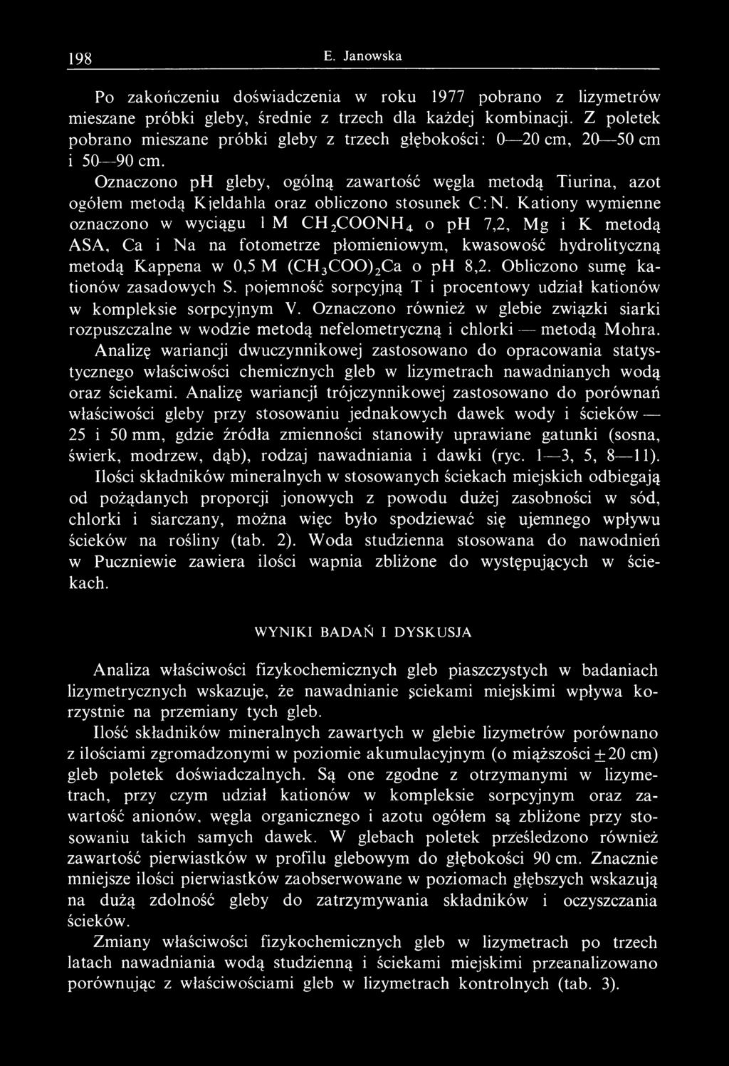 Oznaczono ph gleby, ogólną zawartość węgla metodą Tiurina, azot ogółem metodą Kjeldahla oraz obliczono stosunek C:N.
