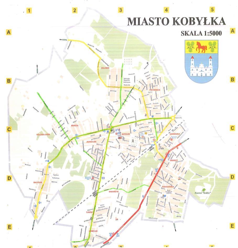 Poniższa mapa przedstawia ich przebieg na obszarze Miasta Kobyłka.