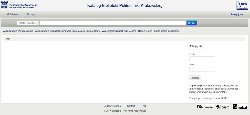 Katalog Biblioteki PK Katalog można przeglądać bez konieczności logowania.